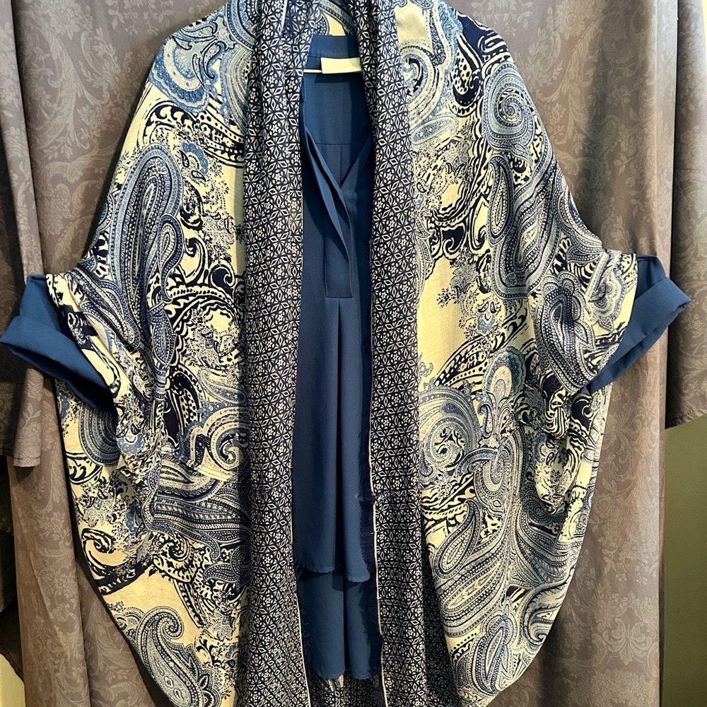 Chico’s Popover Tunic Top w/w/o Coordinating Paisley Ruana Topper Size 2